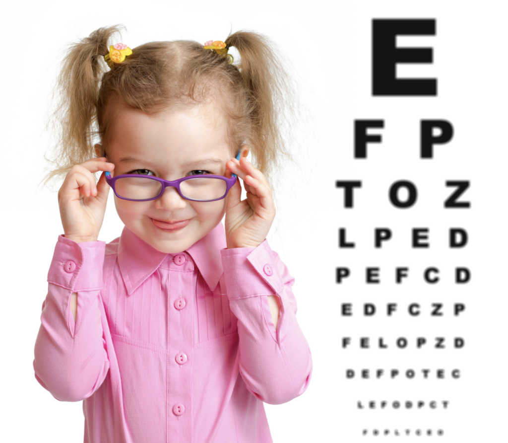 Pediatric eye care little girl wearing glasses